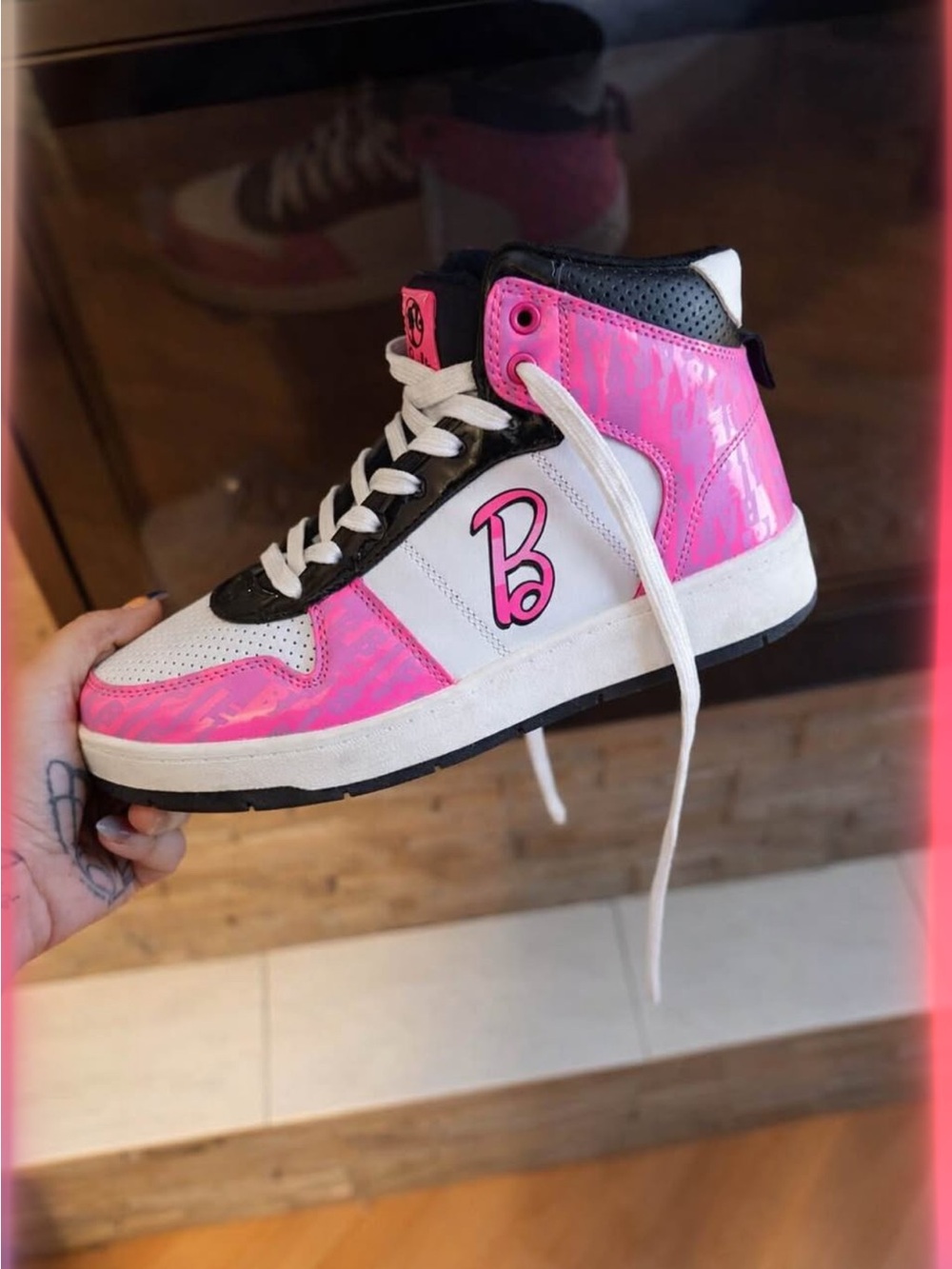Barbie Pink, White & Black High-Top Sneakers